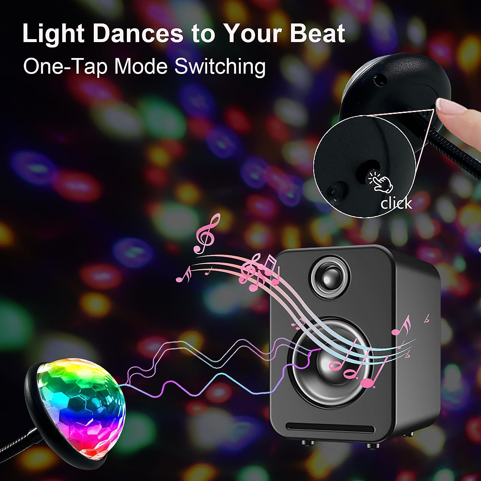 2 Pack Sound Activated Mini Disco Party Lights, USB Plug & Play DJ Lighting,S…