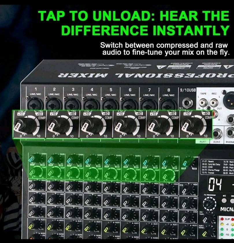Audio Mixer 10 Channel Professional Sound Mixer Console with 99 DSP Effects,