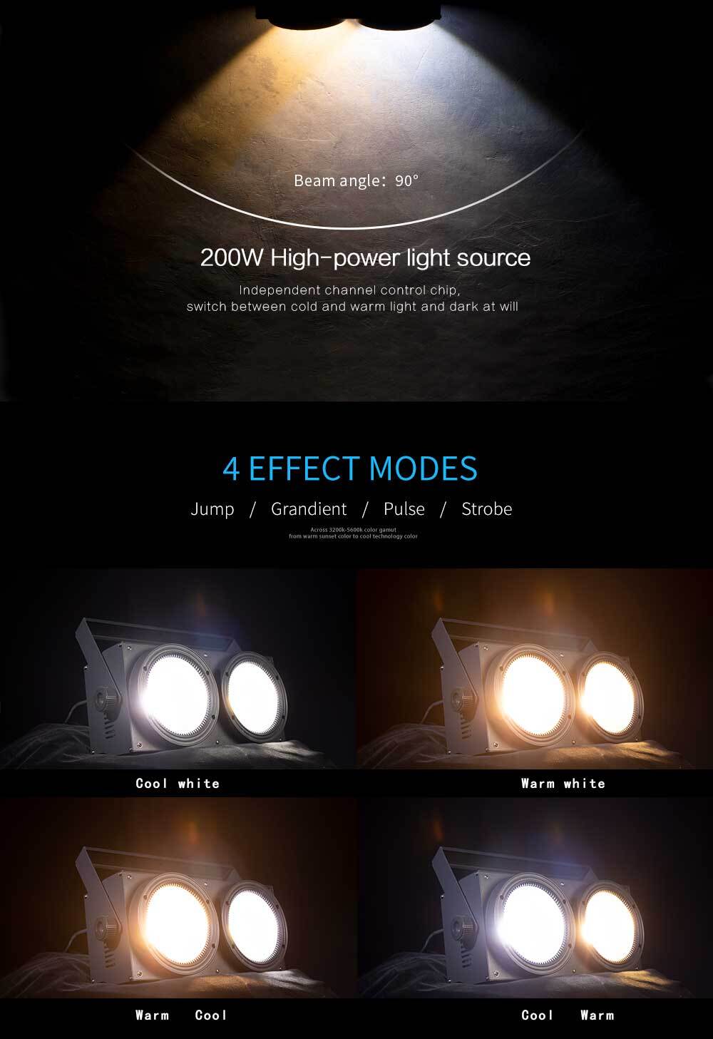 200W COB LED Par Light DMX Audience Blinder Lighting Warm Cool White Wedding