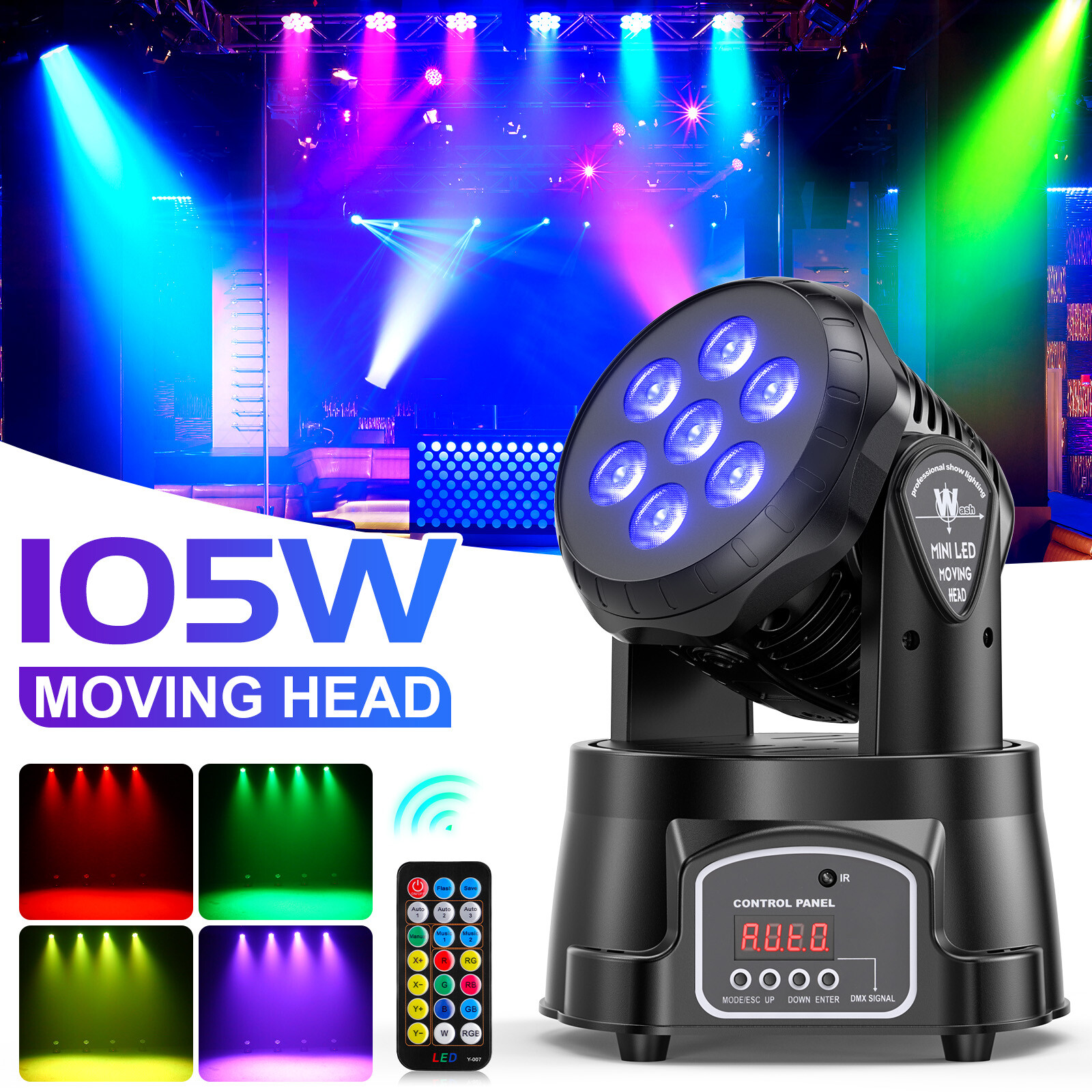 105W 7 LED RGBW Moving Head Lights Beam Wash Stage Lighting DJ Party Disco Show