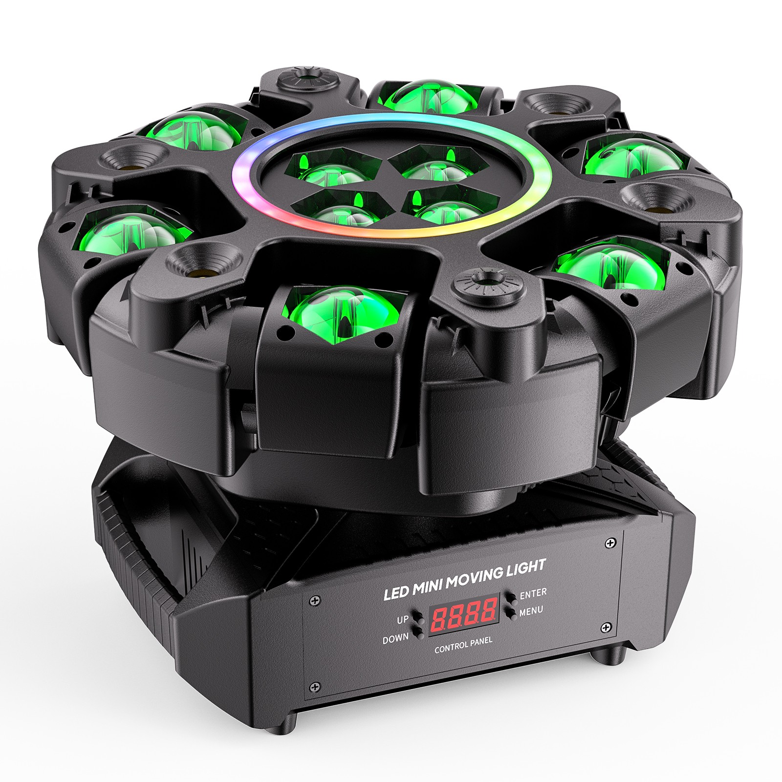6-Arm LED Moving Head Light RGBW Laser Starfield Honeycomb Projection, DMX Sound
