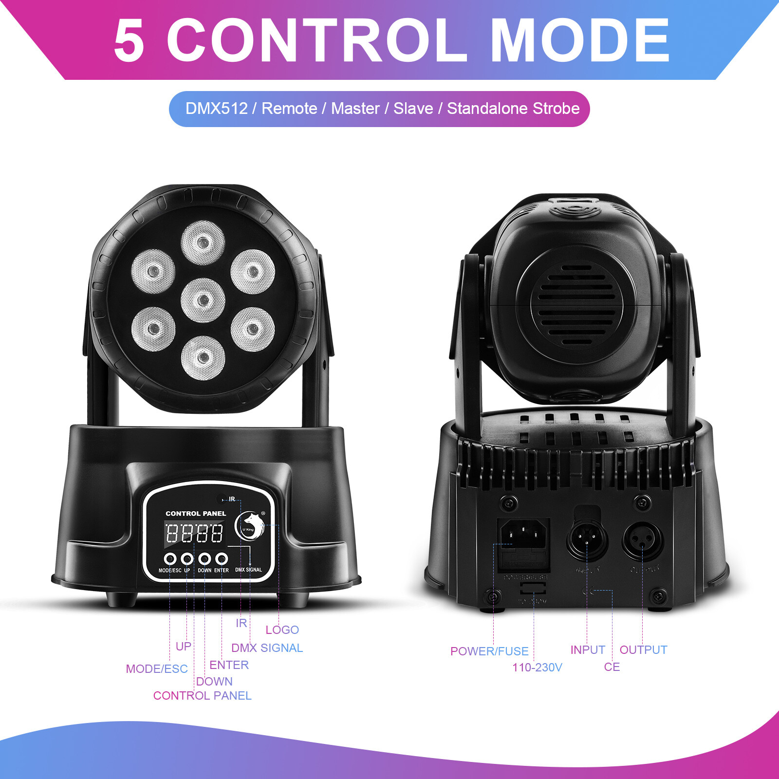2PCS Moving Head 105W RGBW LED Beam Stage Lighting DMX DJ Party Club Disco Light
