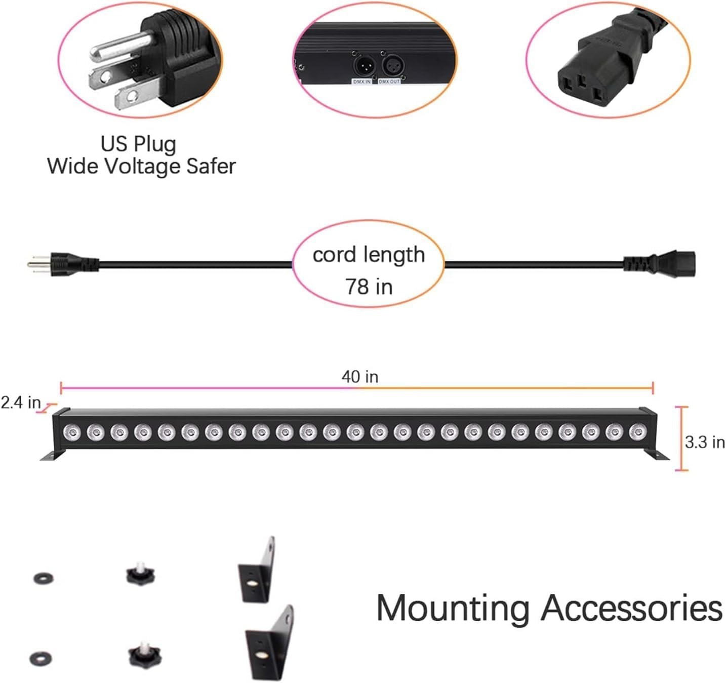 Led Stage Lights Bar,72W 24LEDs RGB Dj Strobe Party Lights Bar 3 in 1 Wall Wa…