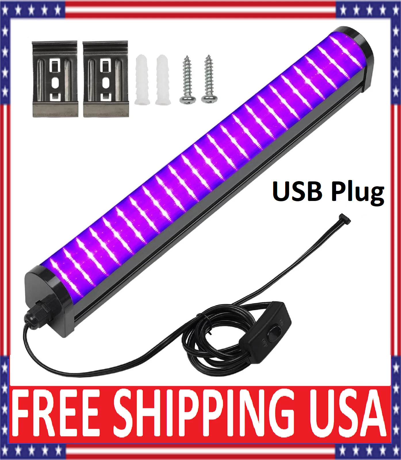 UV Black Light Bar Fixtures Ultraviolet Lamp Strip USB Plug DJ Party Club 48LED