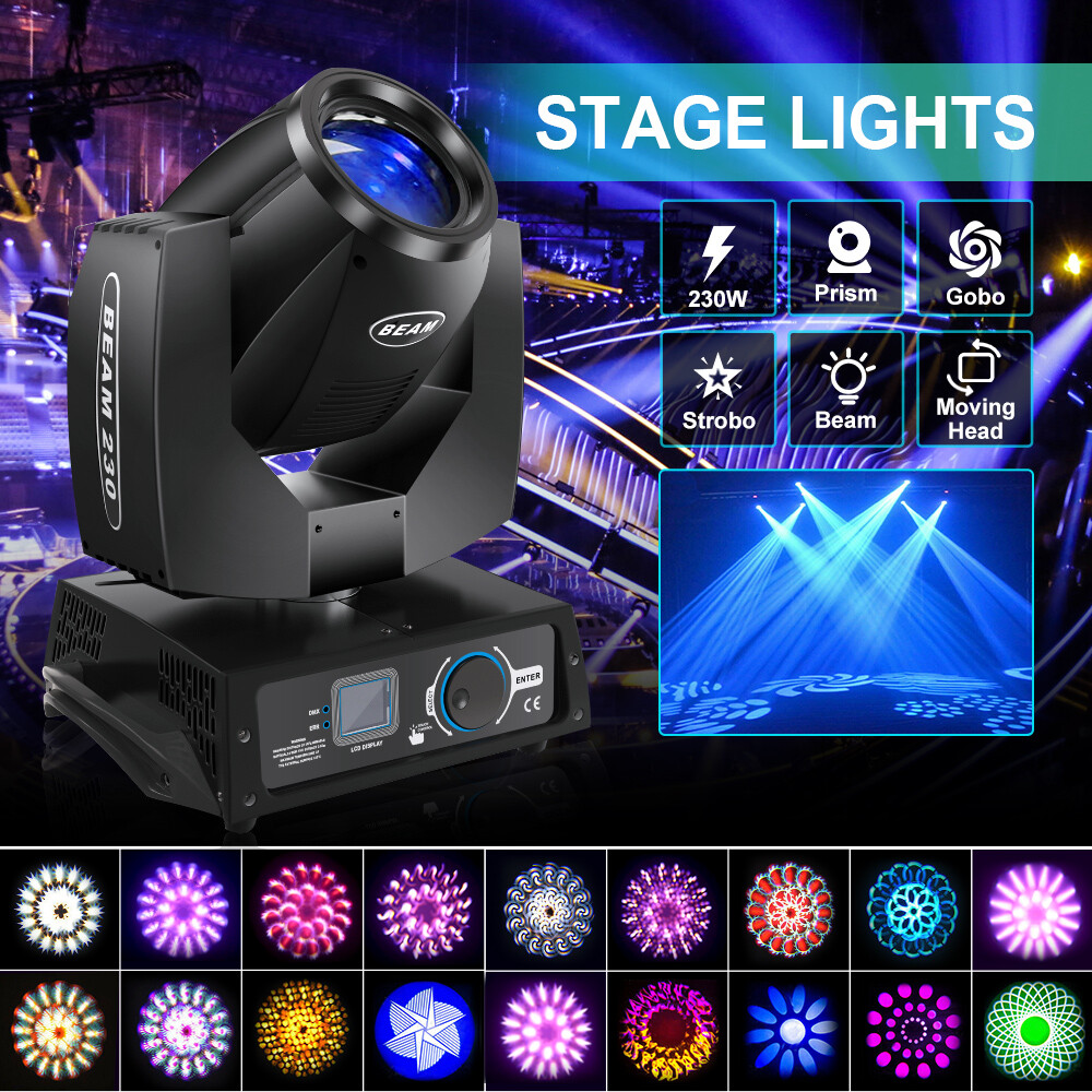 230W Moving Head Light RGBW 8+16Prisms 17Gobos Beam Strobe DMX with Flight Case
