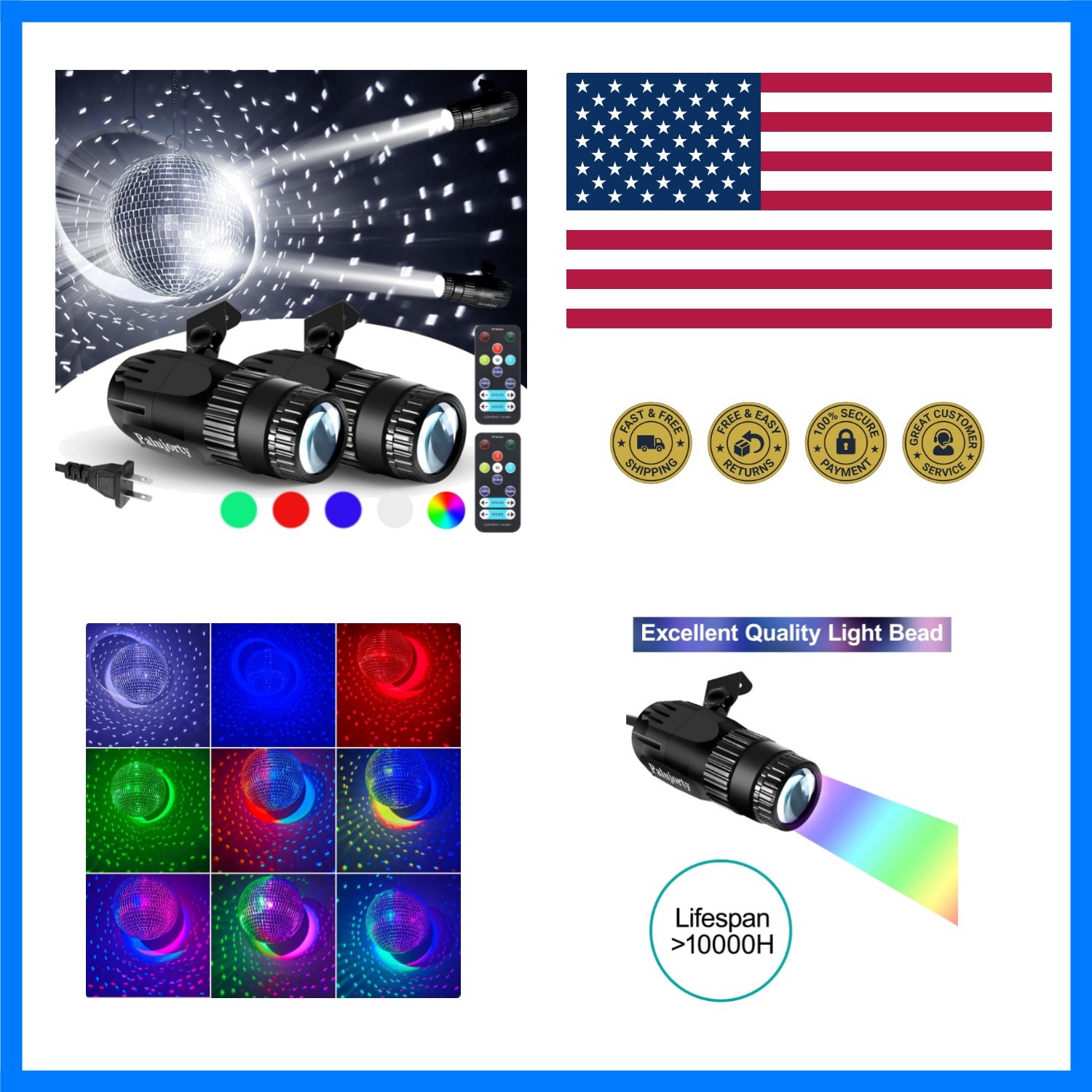 Disco Ball Light 2 Pack, 15W Multicolor Disco Ball Spotlight for Party, Stage…