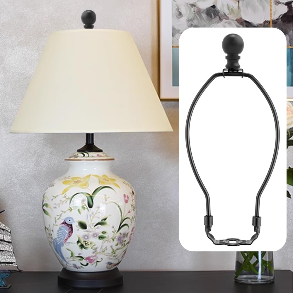 2 PCS Black 10 Inch Lamp Shade Harp Holder Finial Detachable Bracket Adapter