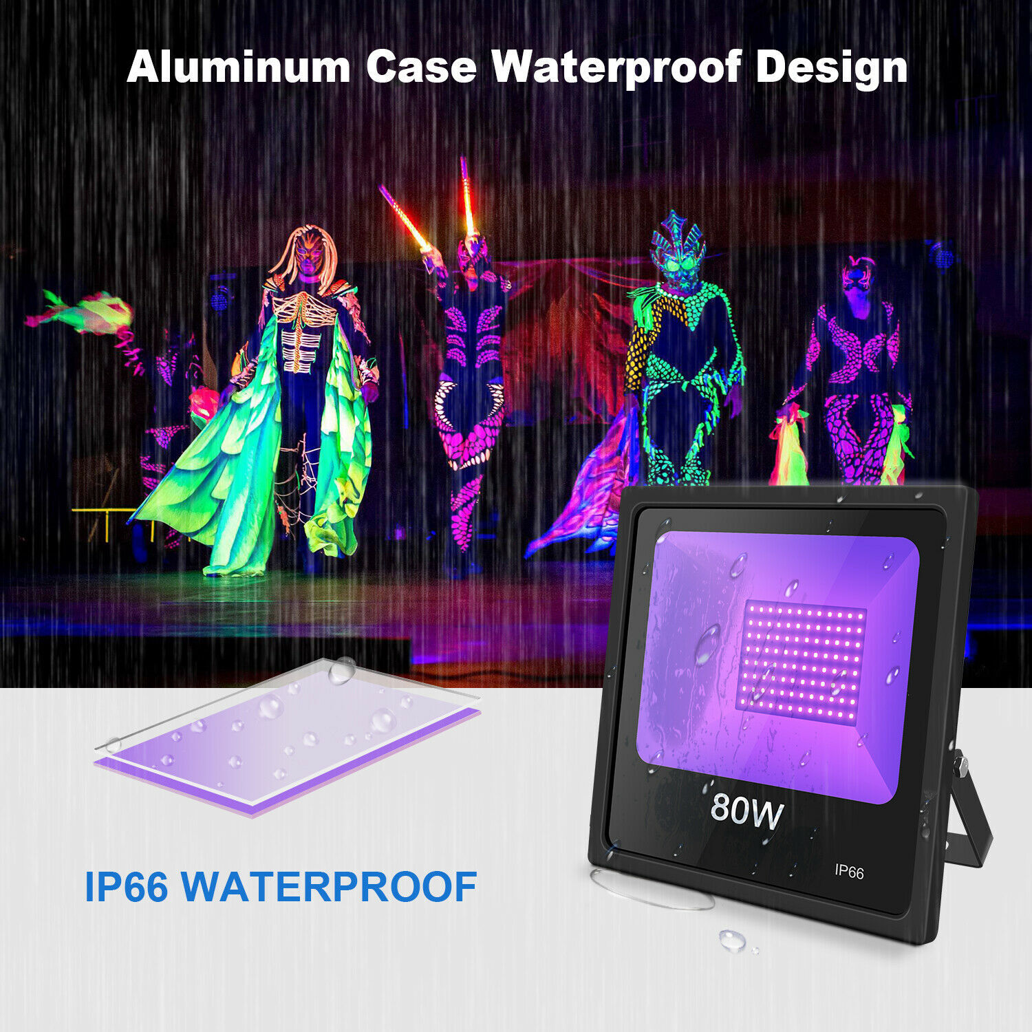 80W 100W 150W LED UV Black Light Glow Party Stage DJ Club Floodlight+ Free Tapes