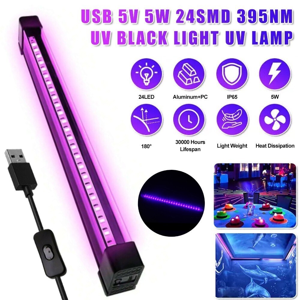 395nm Magnetic USB UV Black Light Bar LED Glow Party Stage DJ Club Lamp