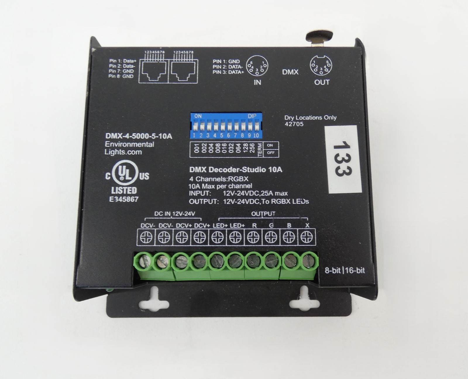 Environmental Lights DMX4-5000-5-10A RGBX 4-Channel Decoder 12-24VDC 10A