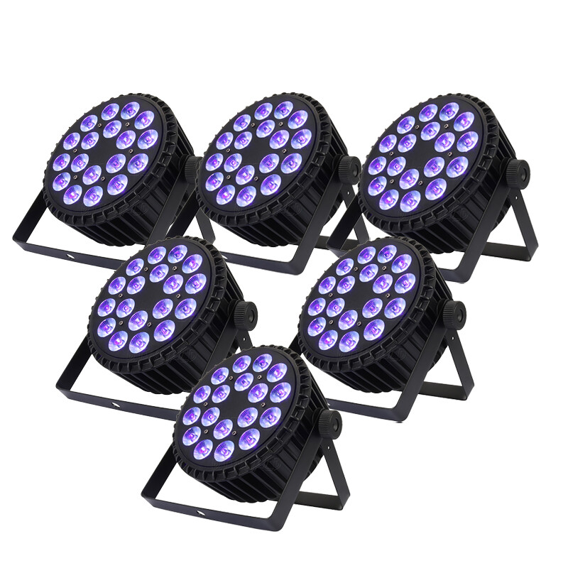 6pcs SHEHDS Aluminum Alloy LED Flat Par 18X18W RGBWAUV Par Stage Lights DJ Disco