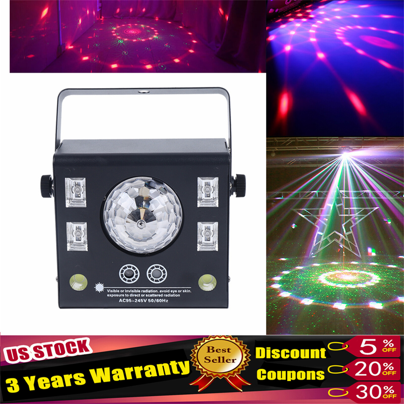 New 4 in 1 Mixed LED Light Party DJ Disco Lights Effect Pattern Strobe Light