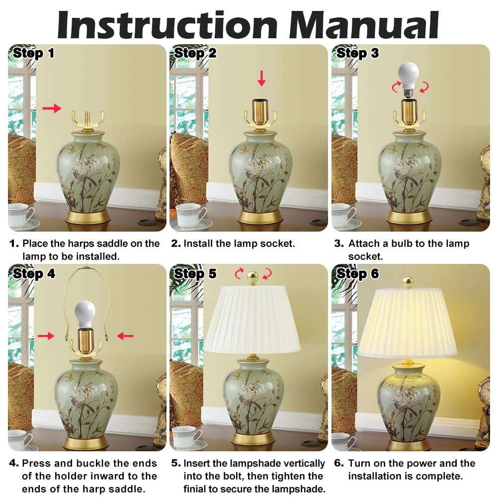 2 PCS Gold 10 Inch Lamp Shade Harp Holder Finial Detachable Bracket Adapter