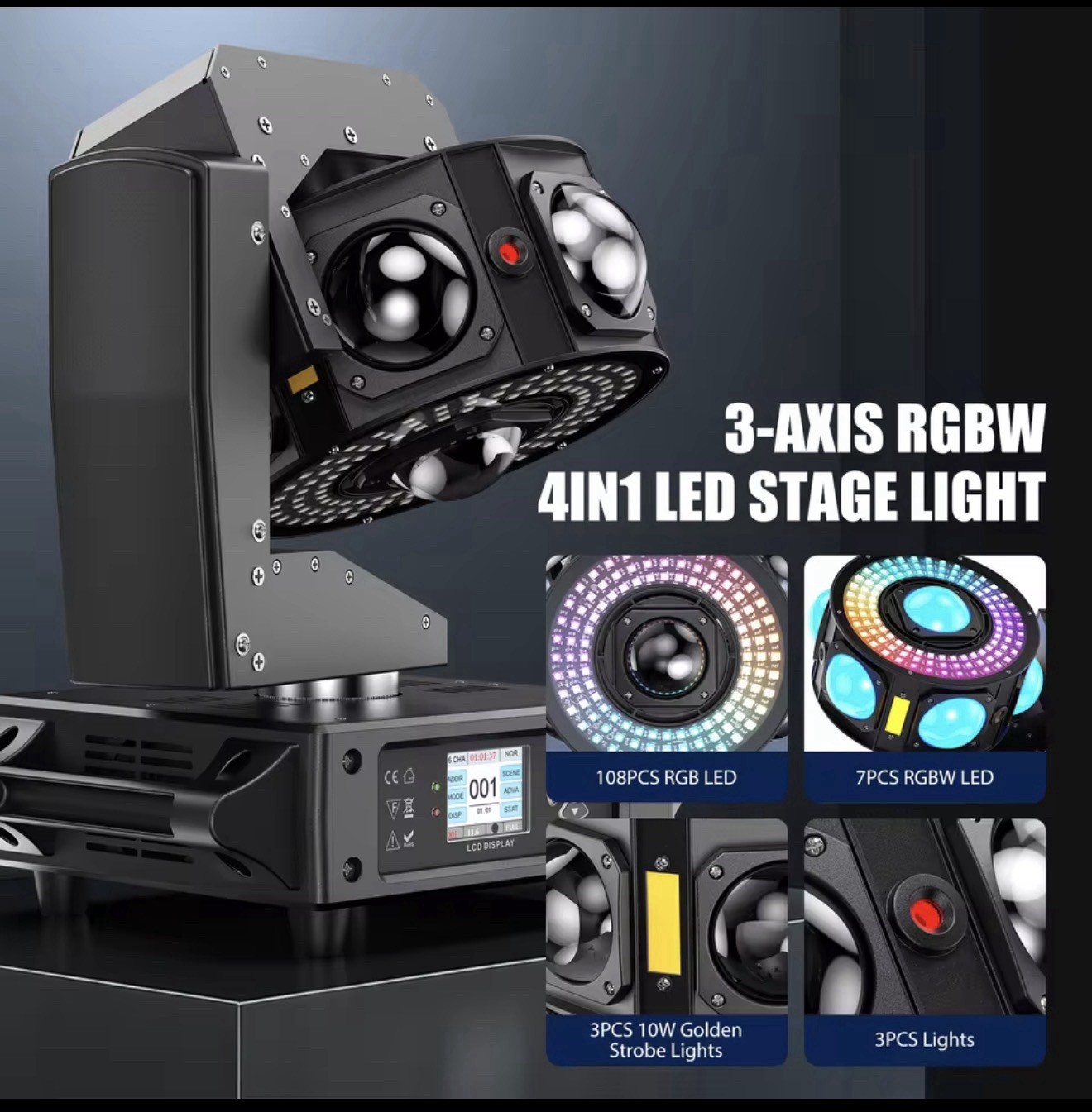 160W 3-Axis Moving Headlights RGBW 540” Rotation DJ Light With Strode Effect