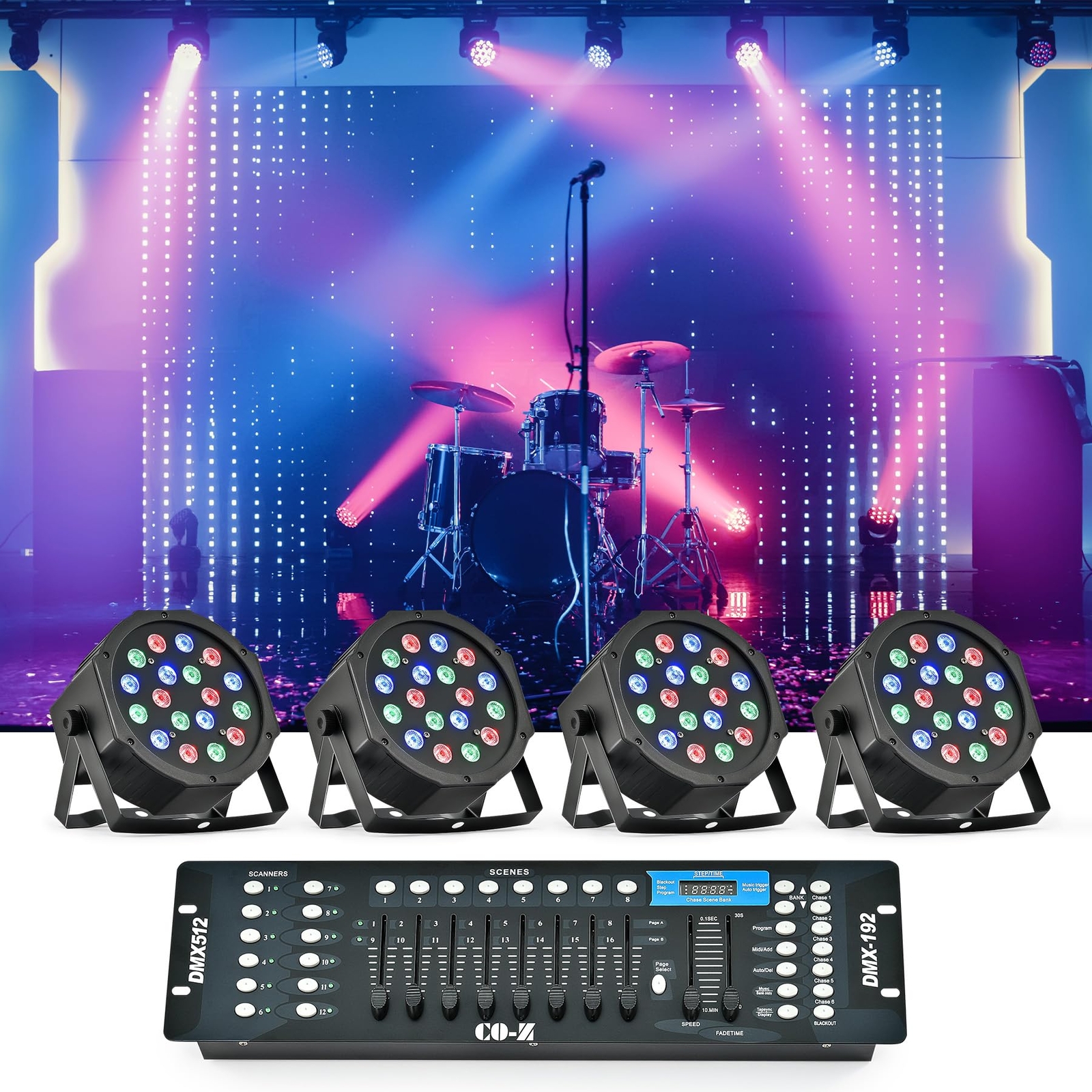 Stage Lights DMX, 8 pcs 18x3W RGB Par Can Lights Package with Remote Controller