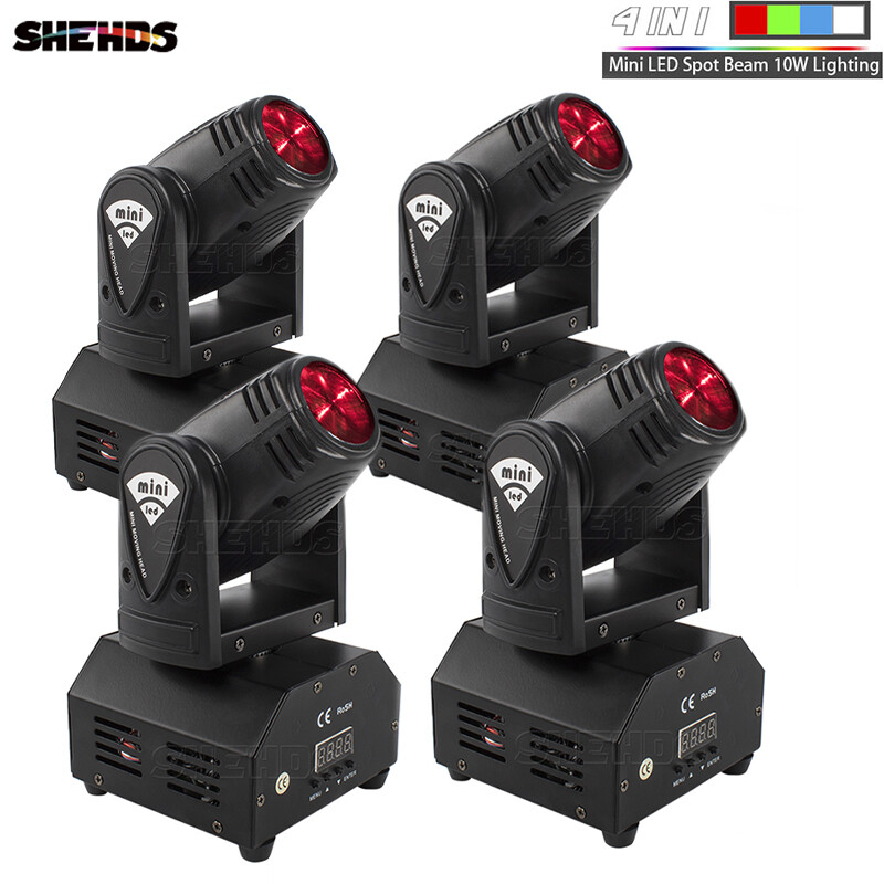 SHEHDS 4Pcs 10W Mini LED Spot Beam 4in1 RGBW Moving Head Lighting Party Stage
