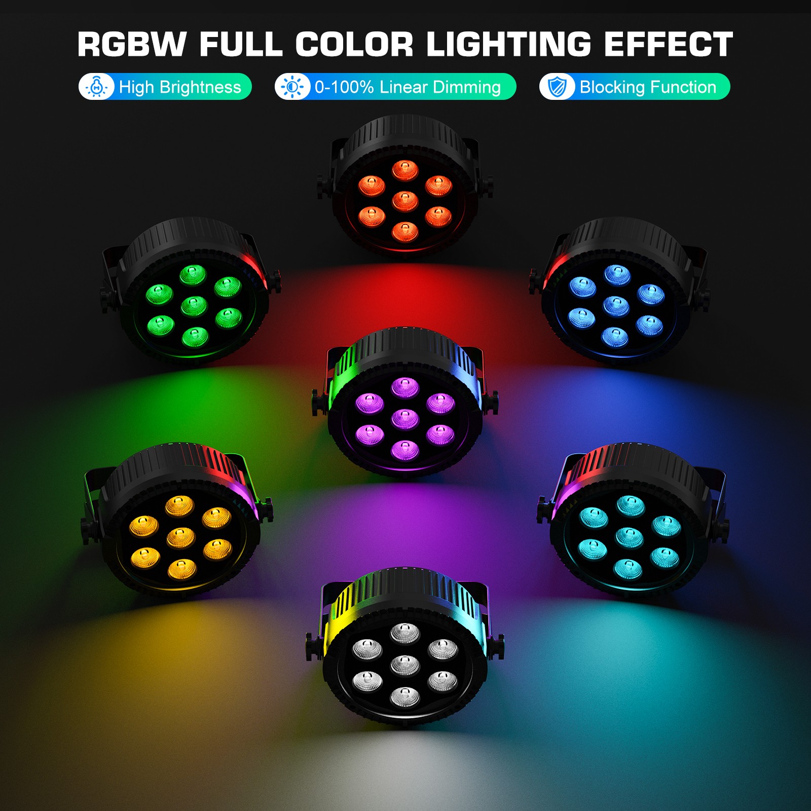7X15W LED Par Can Lights DMX RGBW Strobe DJ Disco Lights Stage Lighting w/Remote