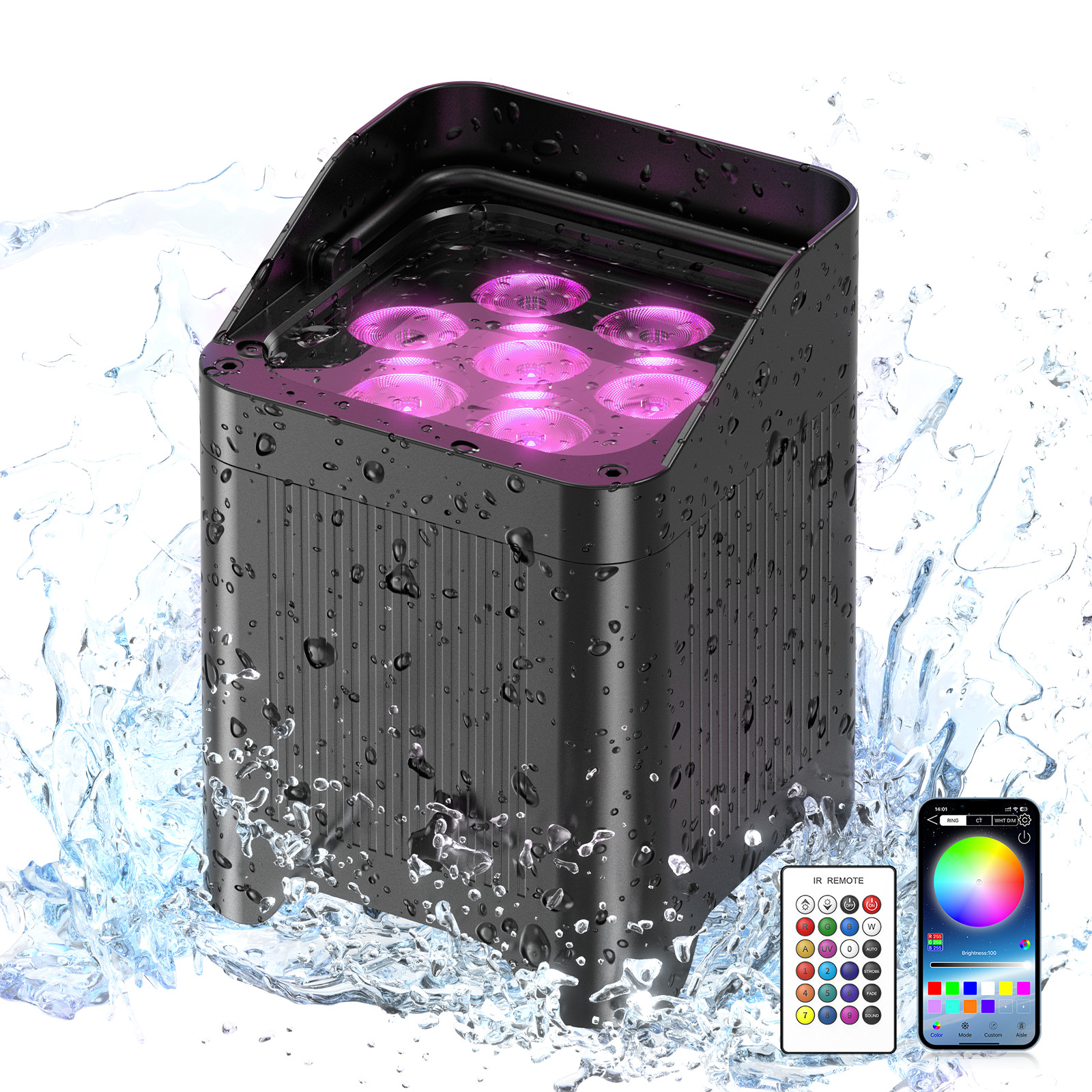 140W 7LED Waterproof APP Battery Par Light RGBWA+UV Wash Wireless Lighting DMX