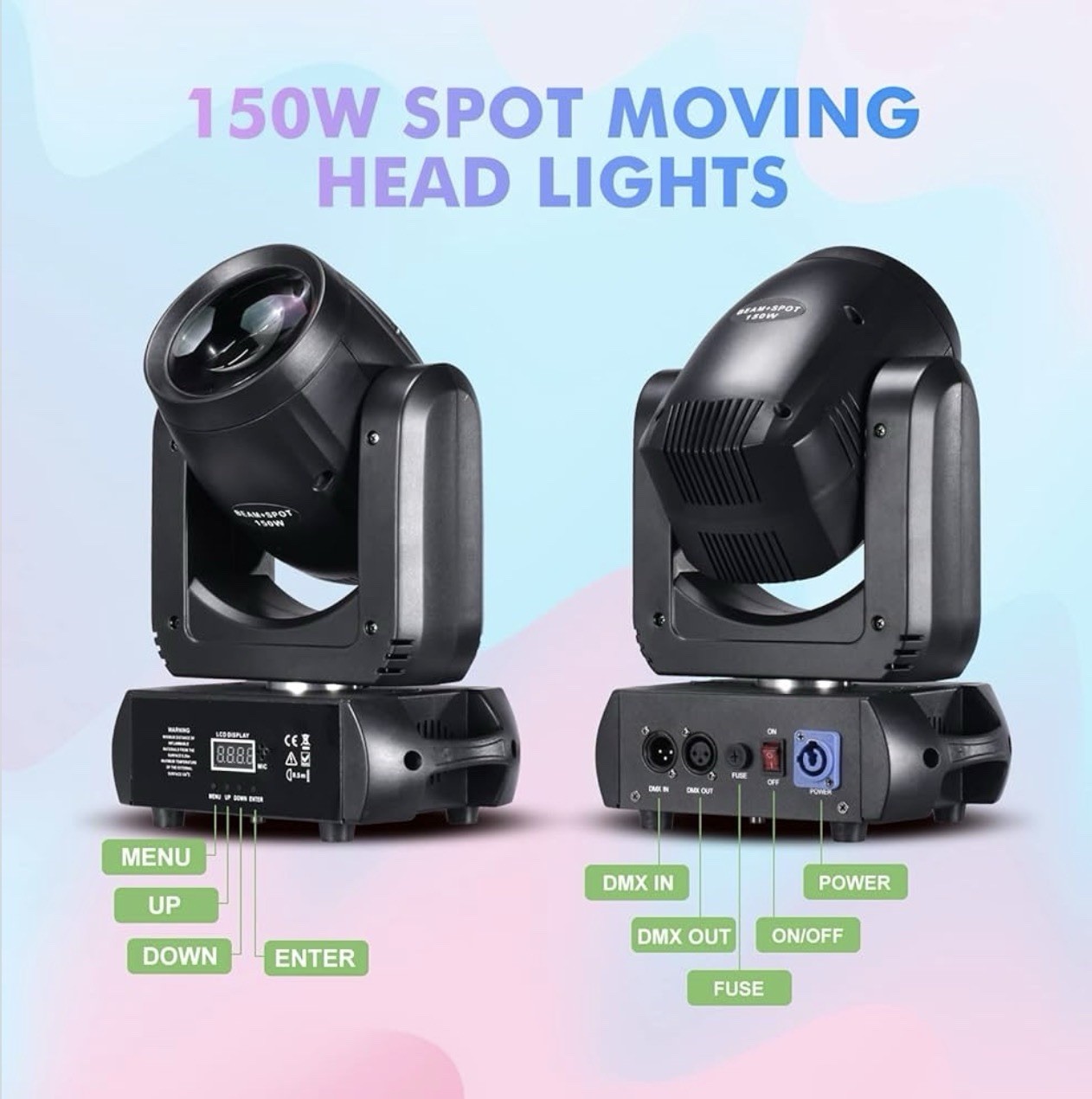 DJXFLI 150W 2X Stage Lights 8 Gobos 8 Colors Beam Spotlights Party DJ Lighting