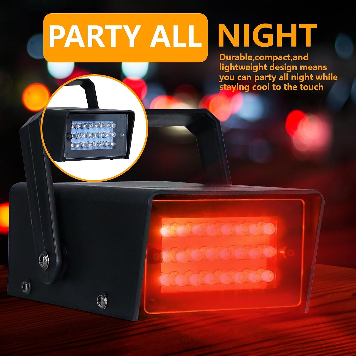 Lightweight Mini Strobe Light – 24 LED Red Light with Adjustable Speed for DJs