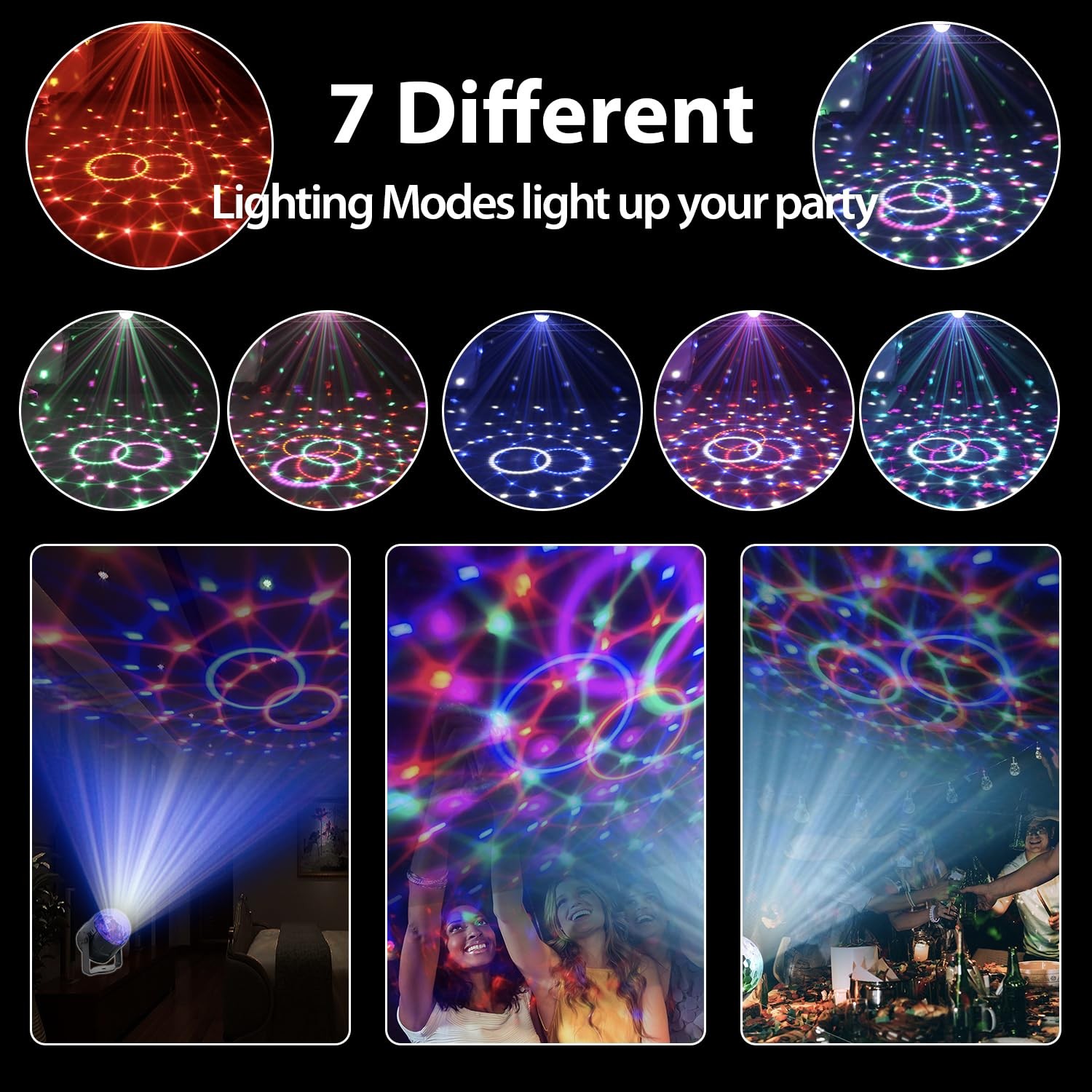 3 Pack Disco Ball DJ Party Lights Sound Activated 7 Modes Remote Control