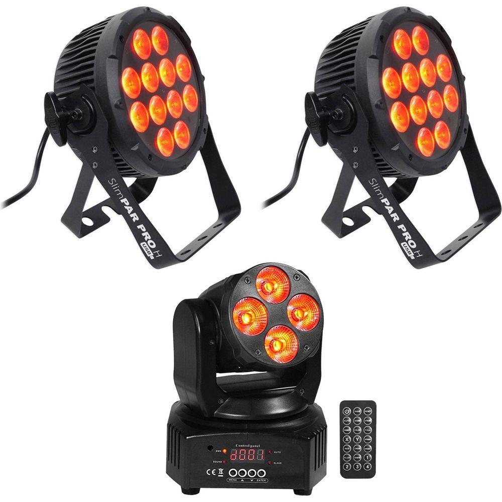 (2) Chauvet DJ SlimPar Pro H USB D-Fi RGBAW+UV Par Can Wash Lights+Moving Head