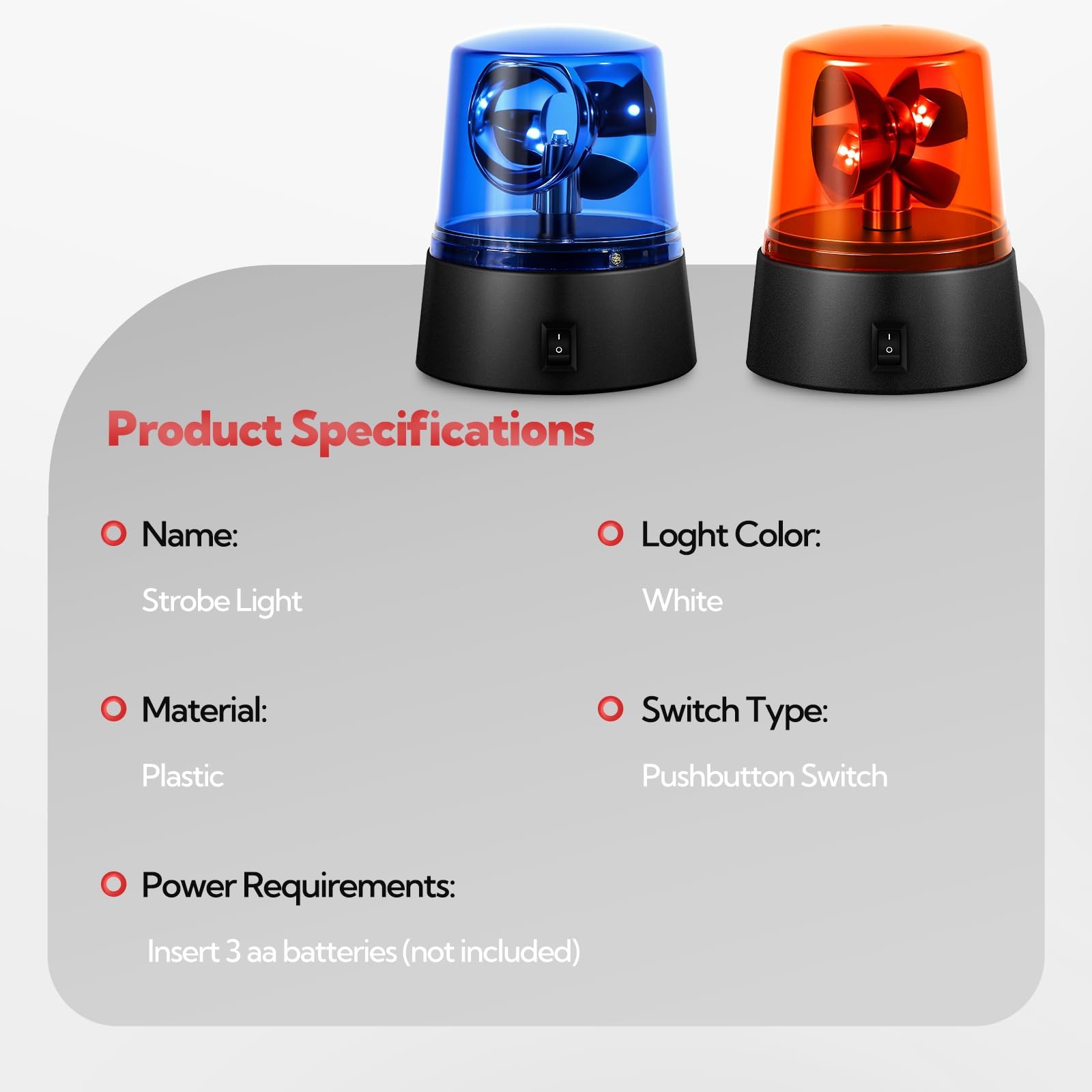 1 Set Red & Blue Rotating Strobe Light, Battery Operated 360 Degree Rotating …