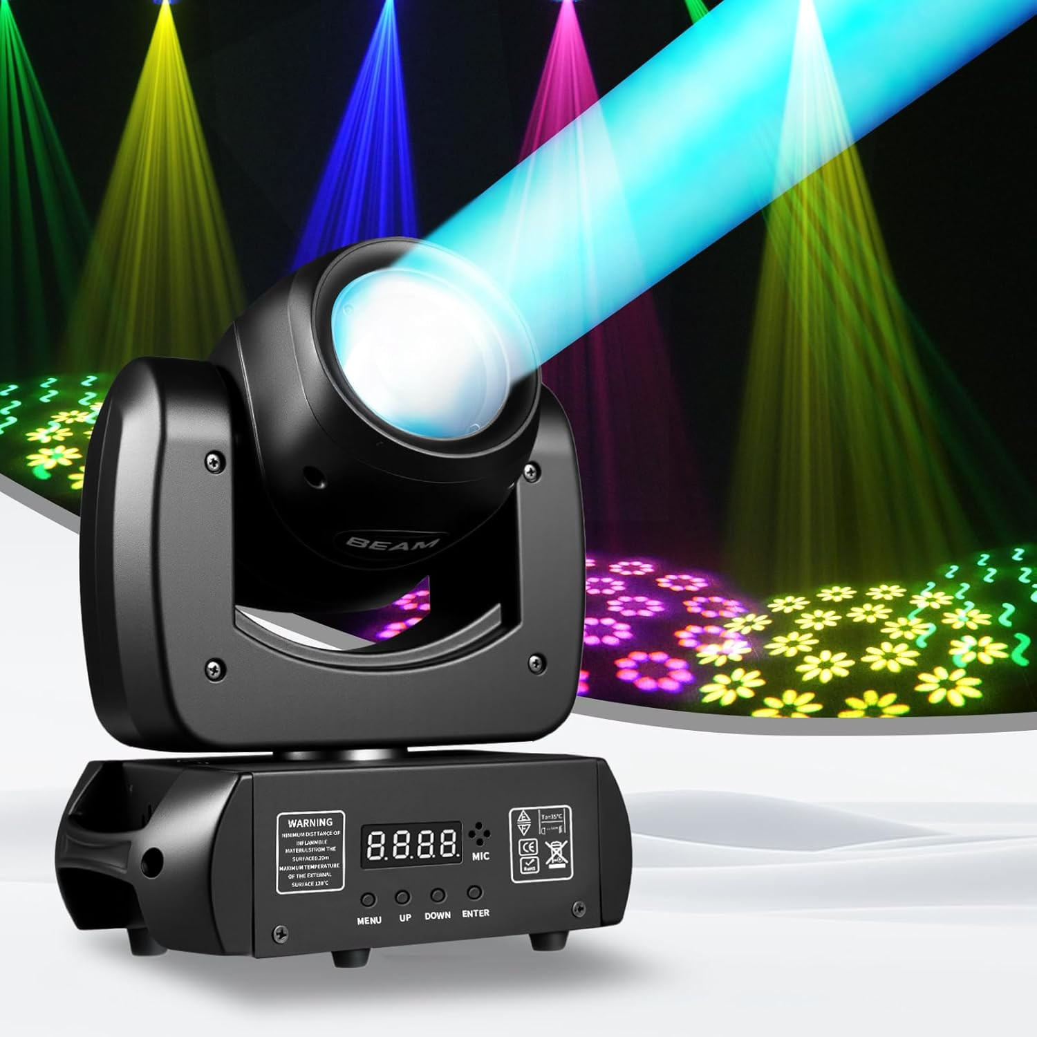 120W Moving Head DJ Lights, 18-Facet Prism Stage Lighting with 8 Gobos & 8 Color