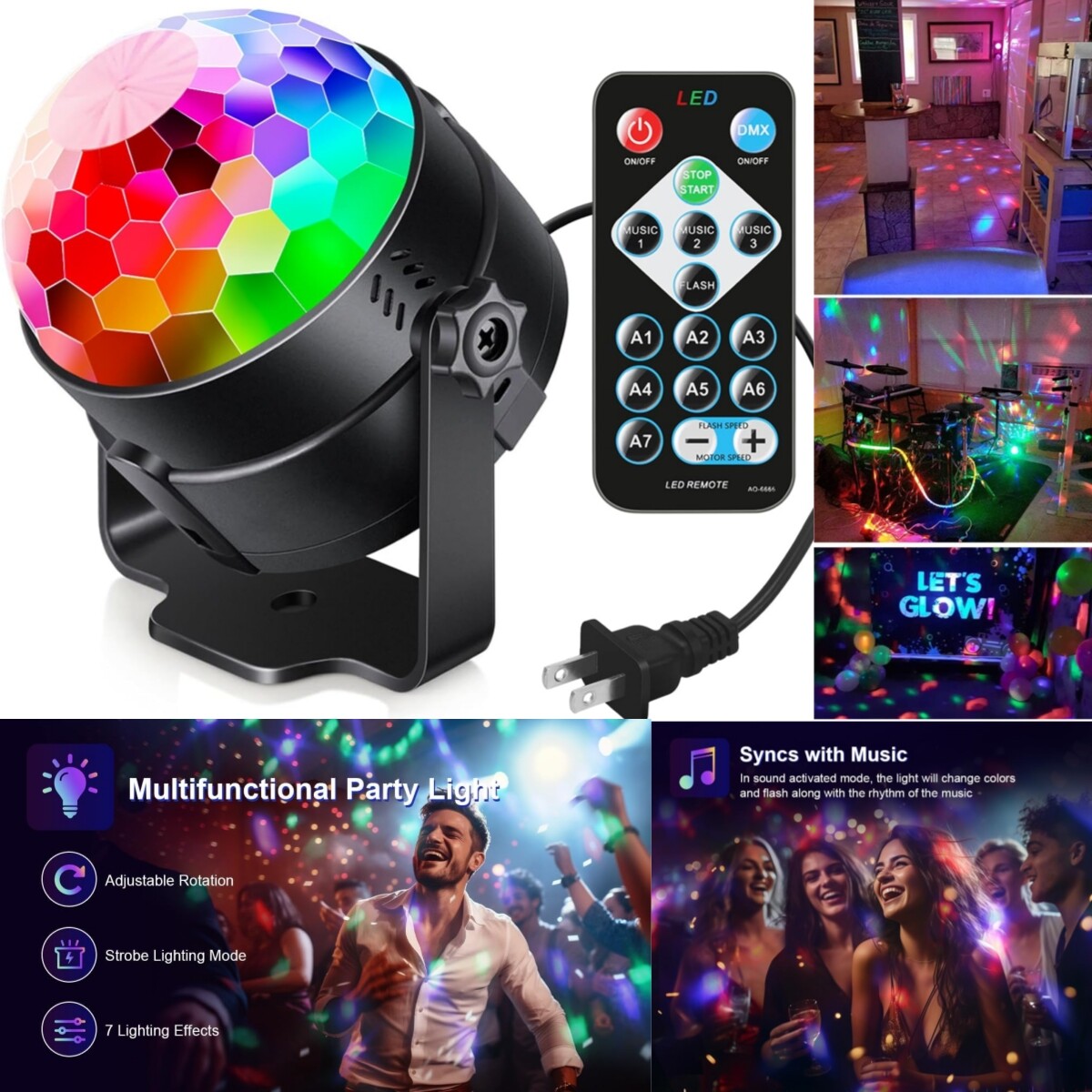 LED DJ Stage Light Portable US Plug Party Disco Ball Lamp With Remote Control