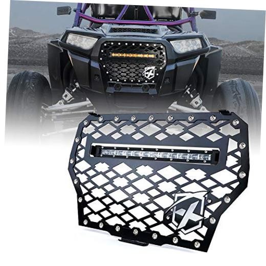 Black Steel Front Mesh Grille with 60W LED Amber Light Bar for 2017 G2+C6A