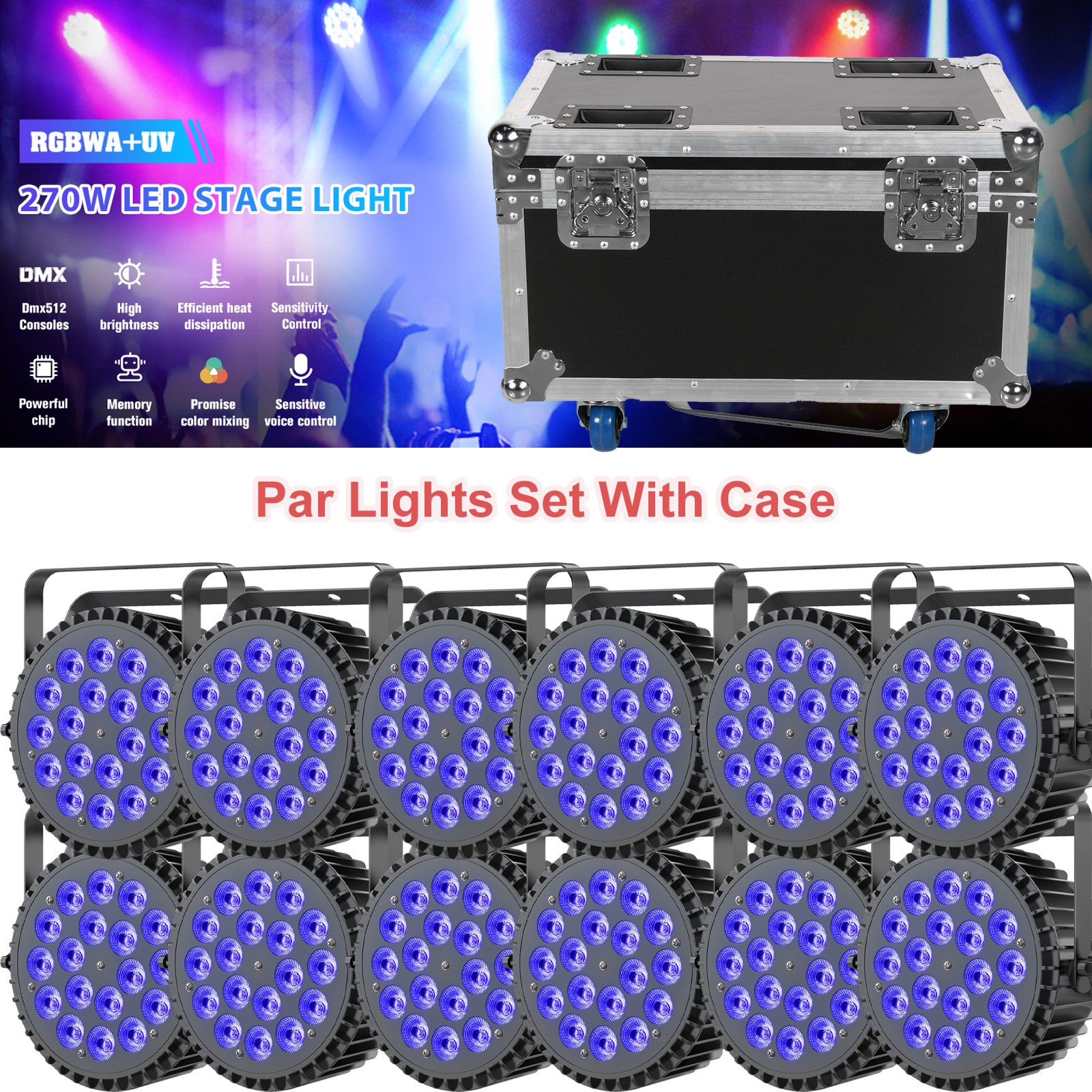 270W UV Par Light Stage Light RGBW 18LED Beam DMX512 DJ Disco Party Show W/ Case