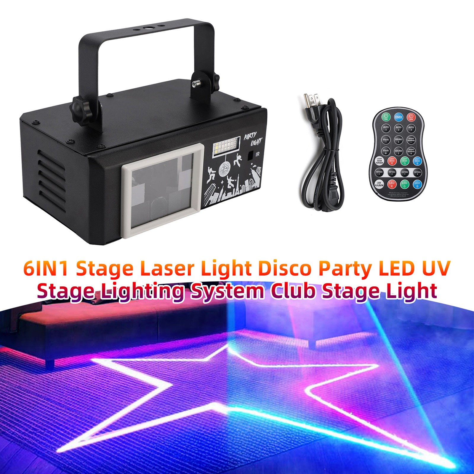 6IN1 Stage Laser Light Disco Party LED UV Stage Lighting System Club Stage Light