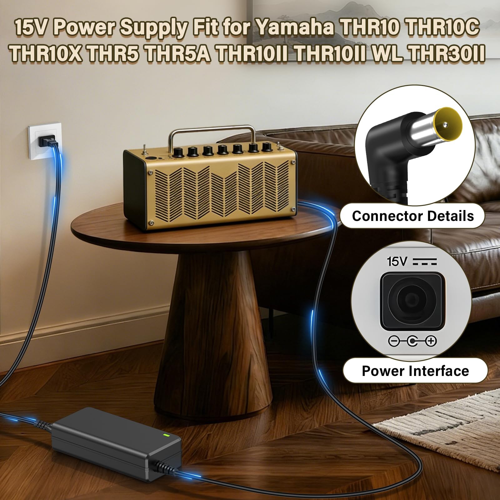 15V Charger Fit for Yamaha THR10 Guitar Combo Amplifier, Power Cord AC Adapte…
