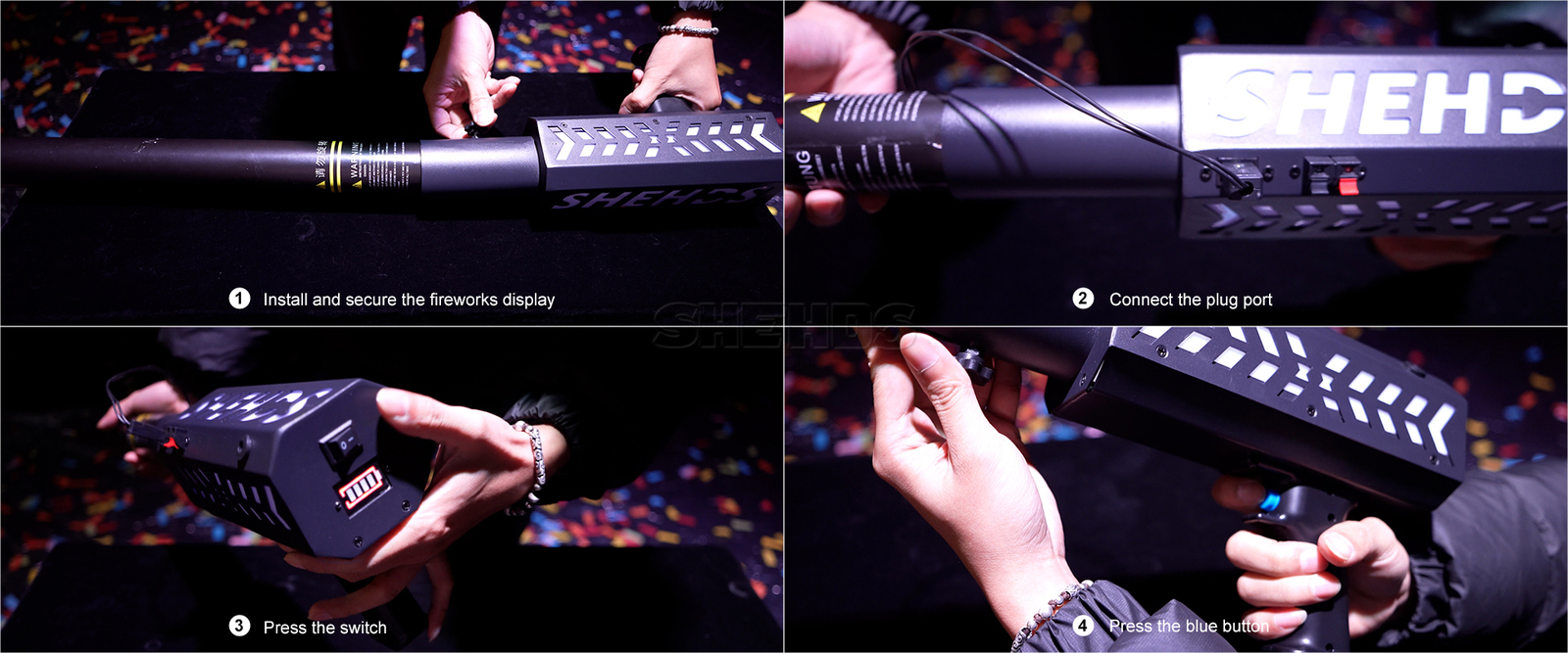 SHEHEDS Stage Rechargeable Colorful spark Electronic Salute Cannon Single-Loader