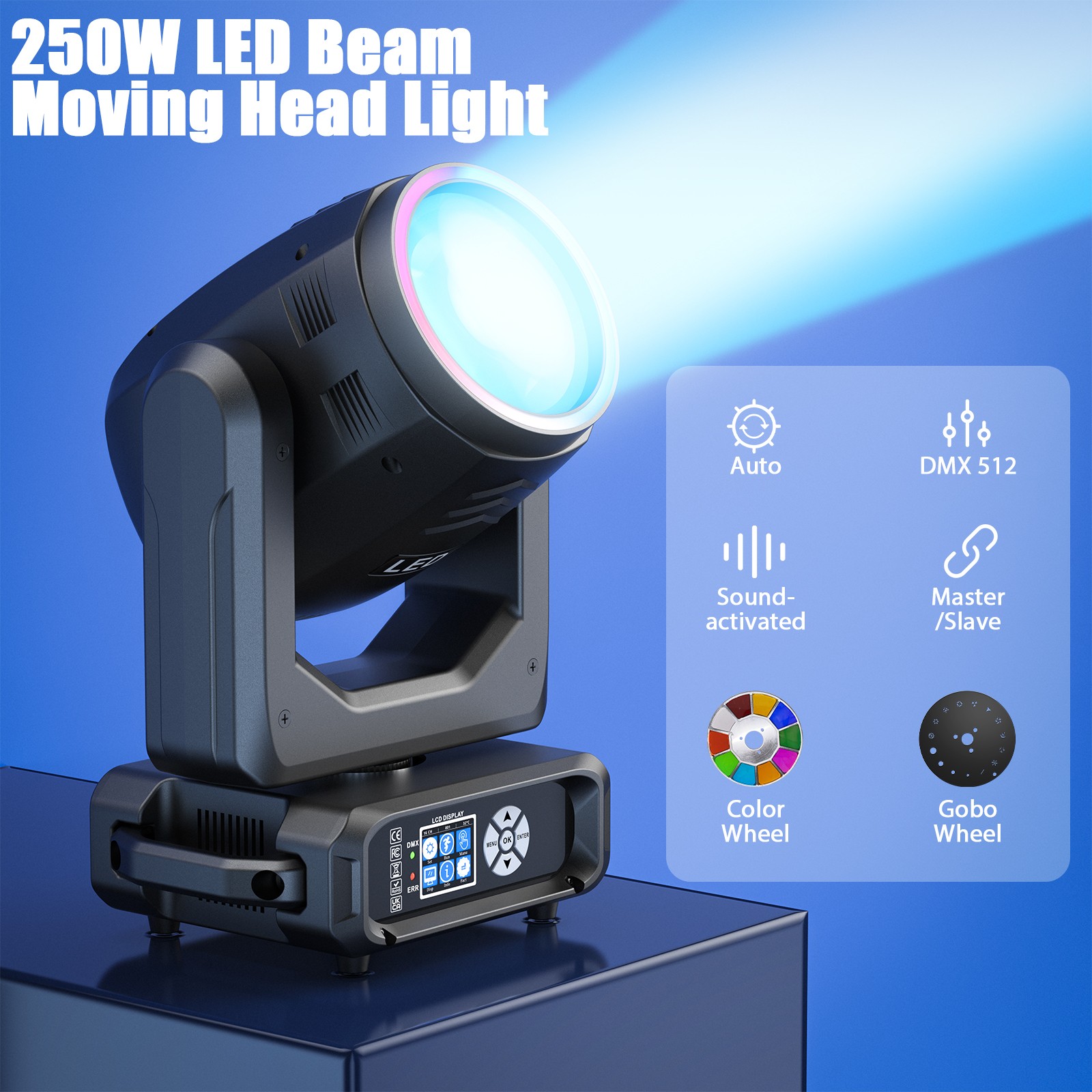 Moving Head Light DMX 250W RGB LED 18Prism Gobo Rainbow Effect Stage Light Disco