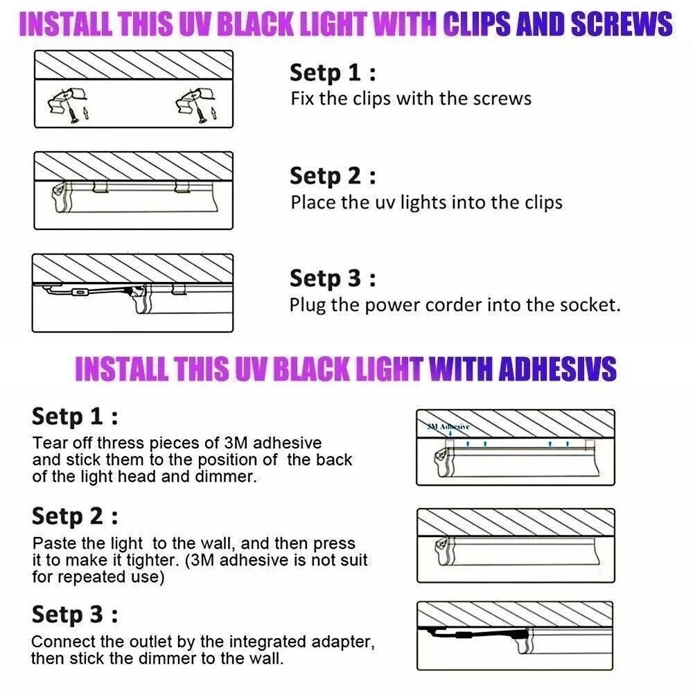 2Pcs 48LED UV Black Light Bar Fixtures Ultraviolet Lamp Strip US Plug Party Club