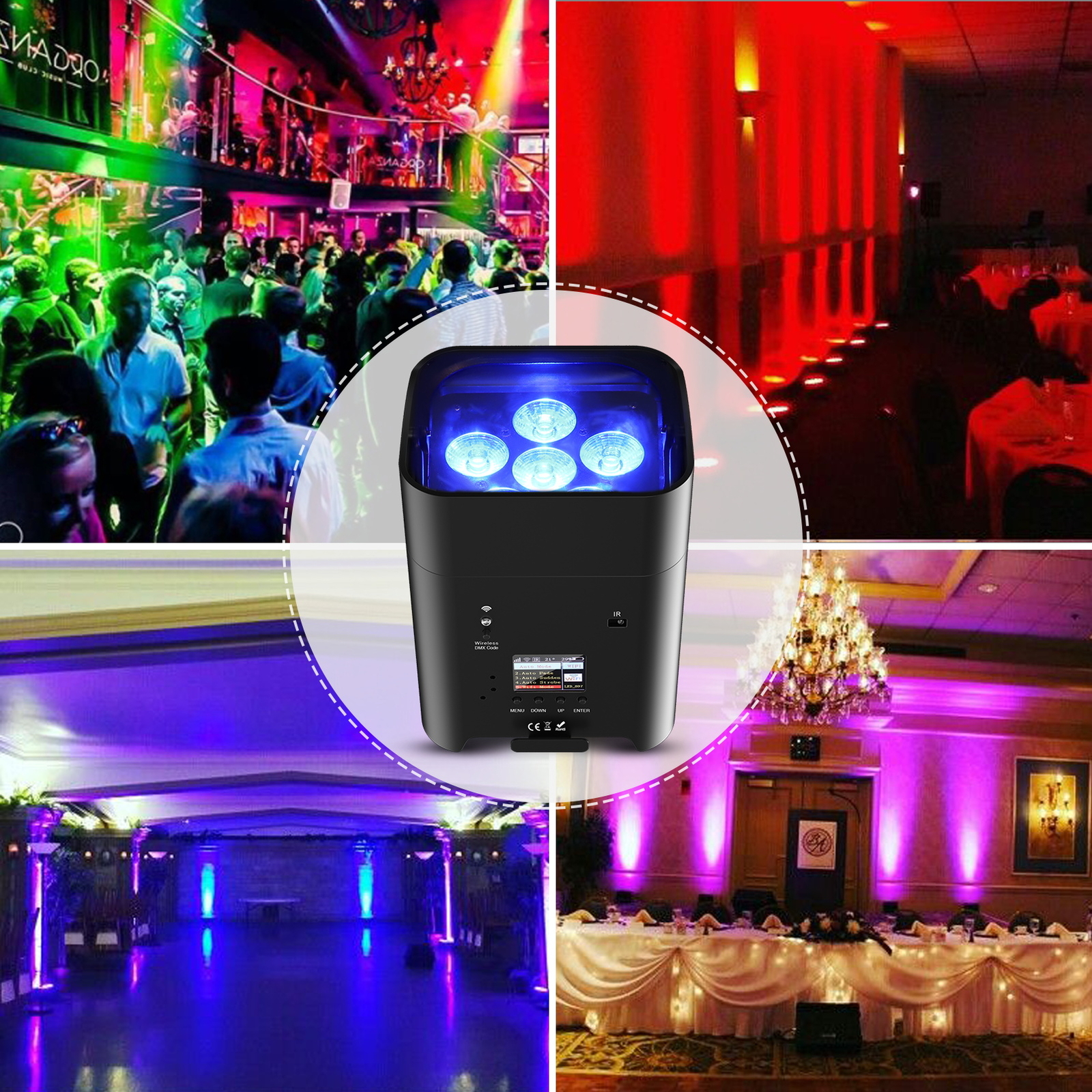 12Pcs 6x18W RGBWA+UV Wifi APP Wireless Remote Control Par Light With 2pcs Case
