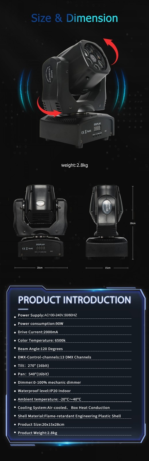 LED 6x15W RGBW Laser Moving Head Light Beam Wash Lighting For Party Bar Club
