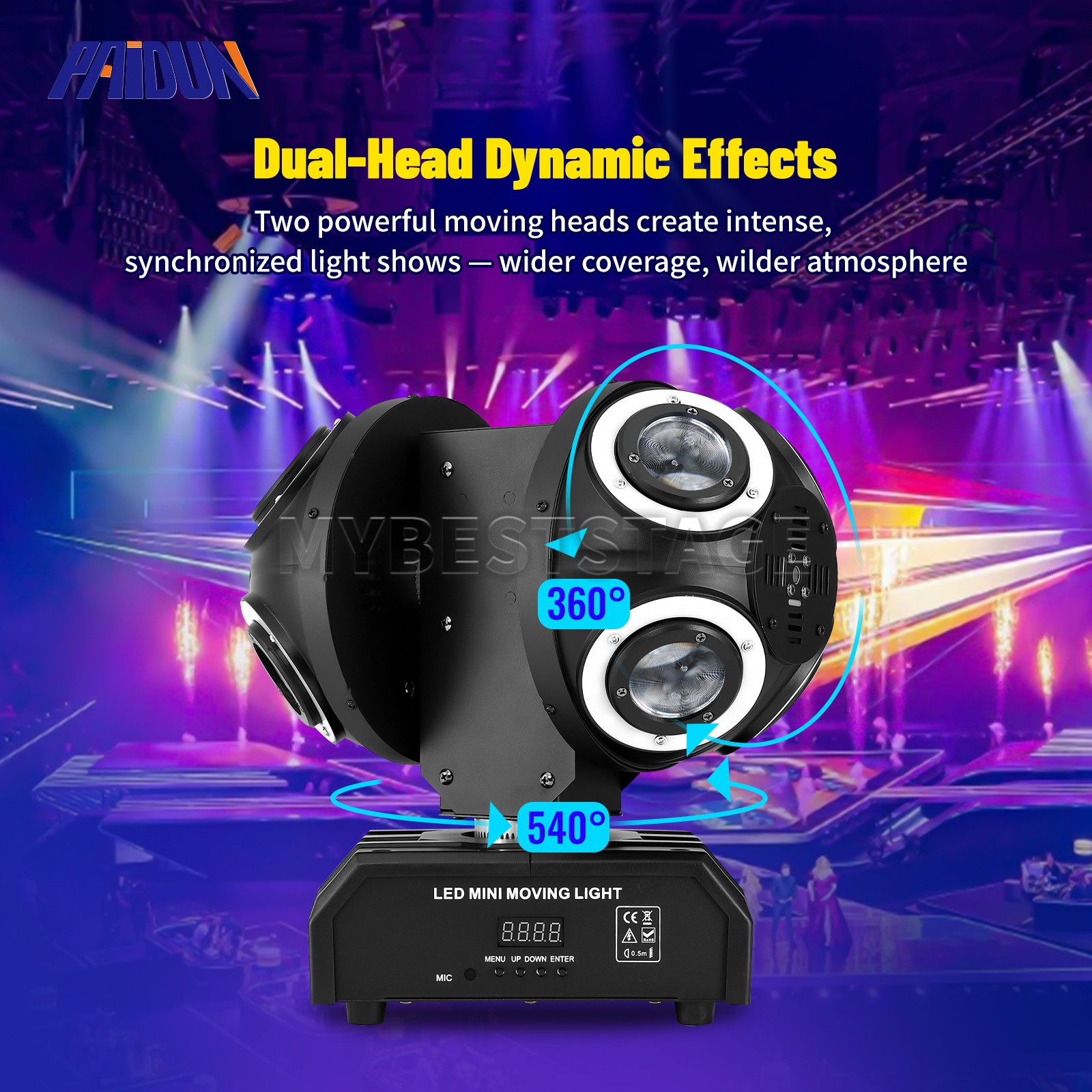PAIDUN 150W RGBW Rotation Laser Beam 2Heads DJ Disco Ball Light Sound Activated