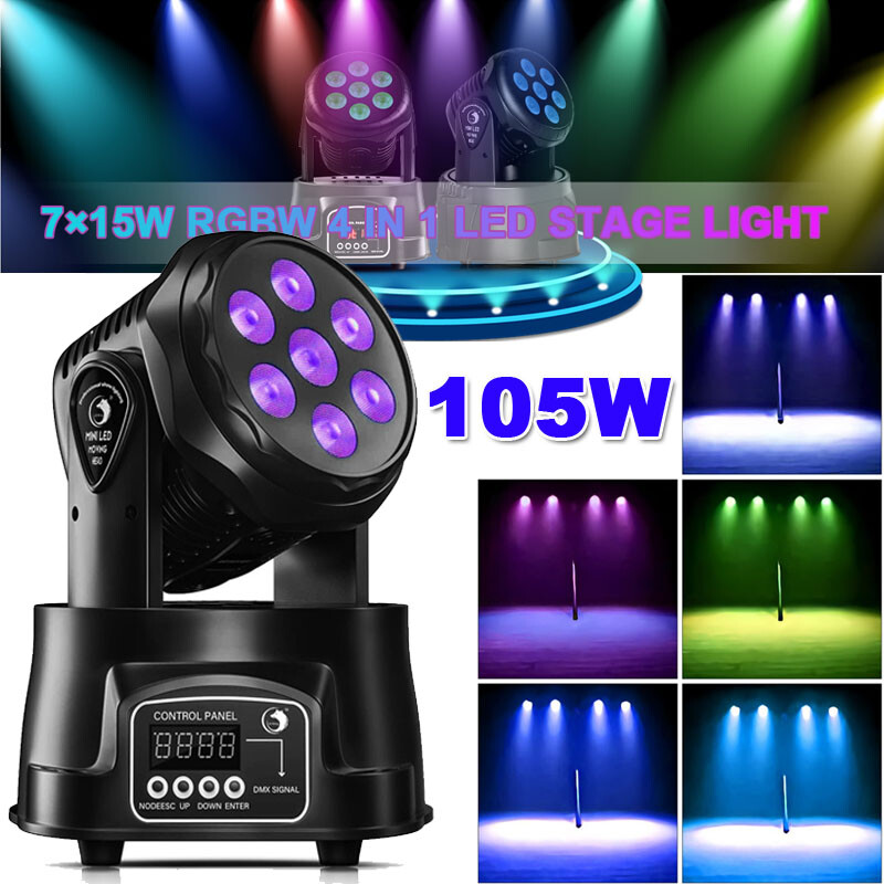 105W RGBW Moving Head Stage Lighting 7LED Wash DMX Beam Bar Disco Party DJ Light