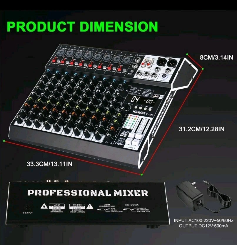 Audio Mixer 10 Channel Professional Sound Mixer Console with 99 DSP Effects,