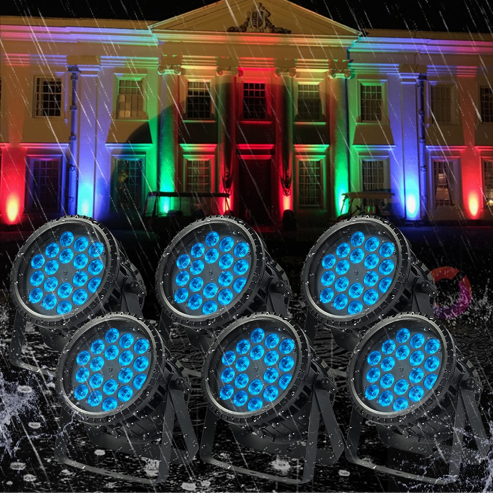 6PCS 18x18W LED RGBWA+UV Par Light Zoom Wash Waterproof Uplight for Party Bar