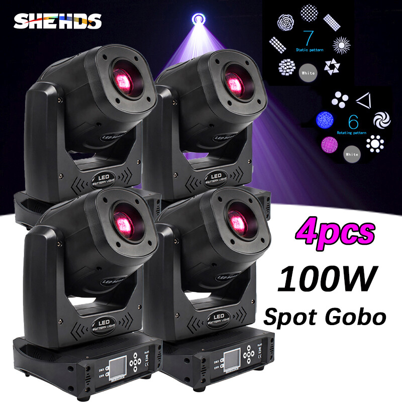 4Pcs SHEHDS LED Spot 100W Moving Head Light Gobo 6-Prism DMX512 Club Party Disco