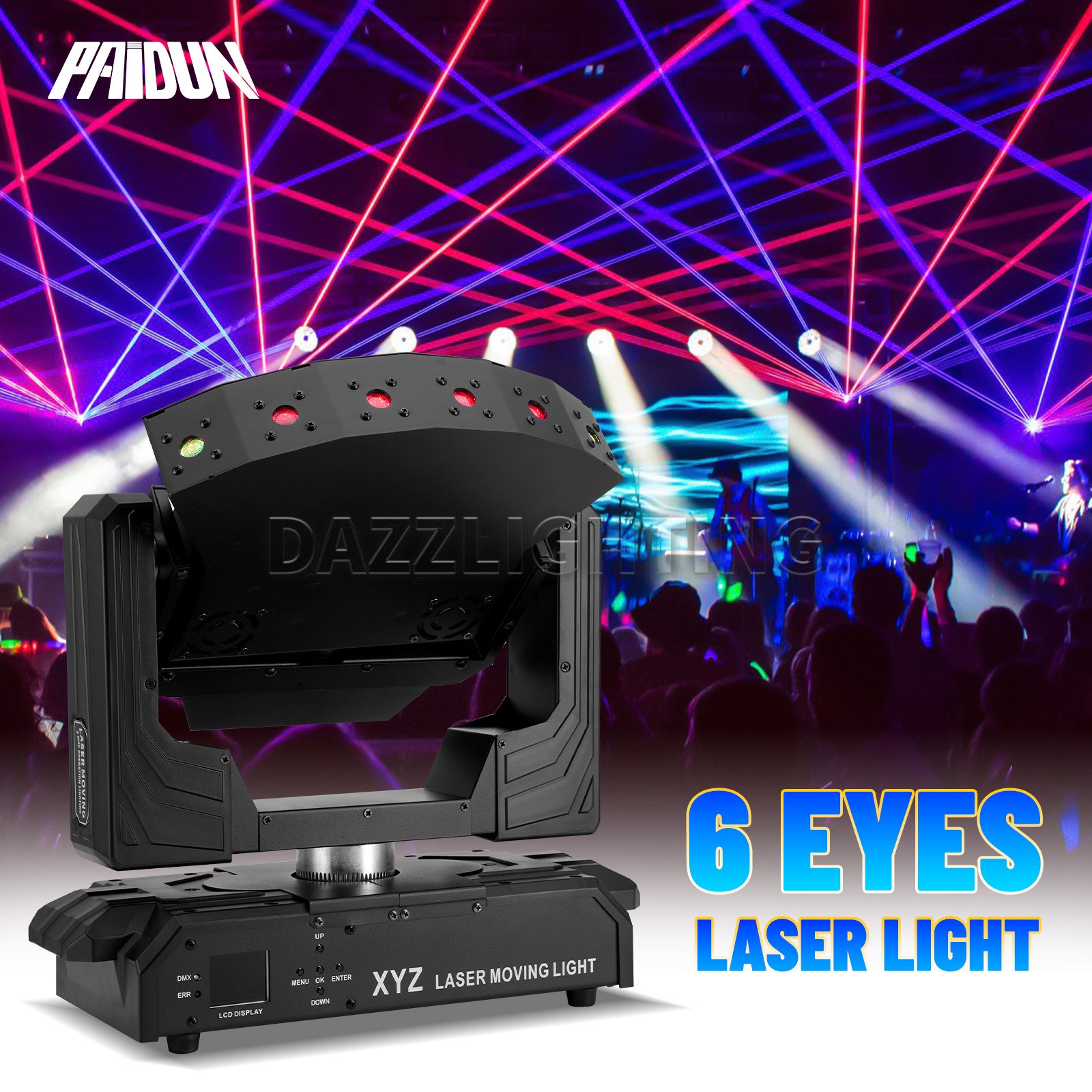 PAIDUN XYZ 6Eyes RGB Laser Moving Head Light Sound Activated Disco Bar KTV Event