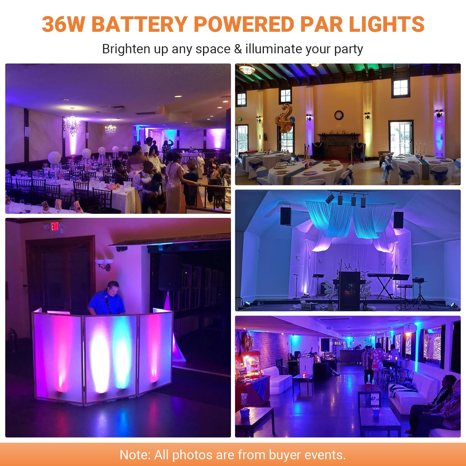 Battery Powered Stage Par Lights: 36W RGB Rechargeable – 6 to 15Hours Working…