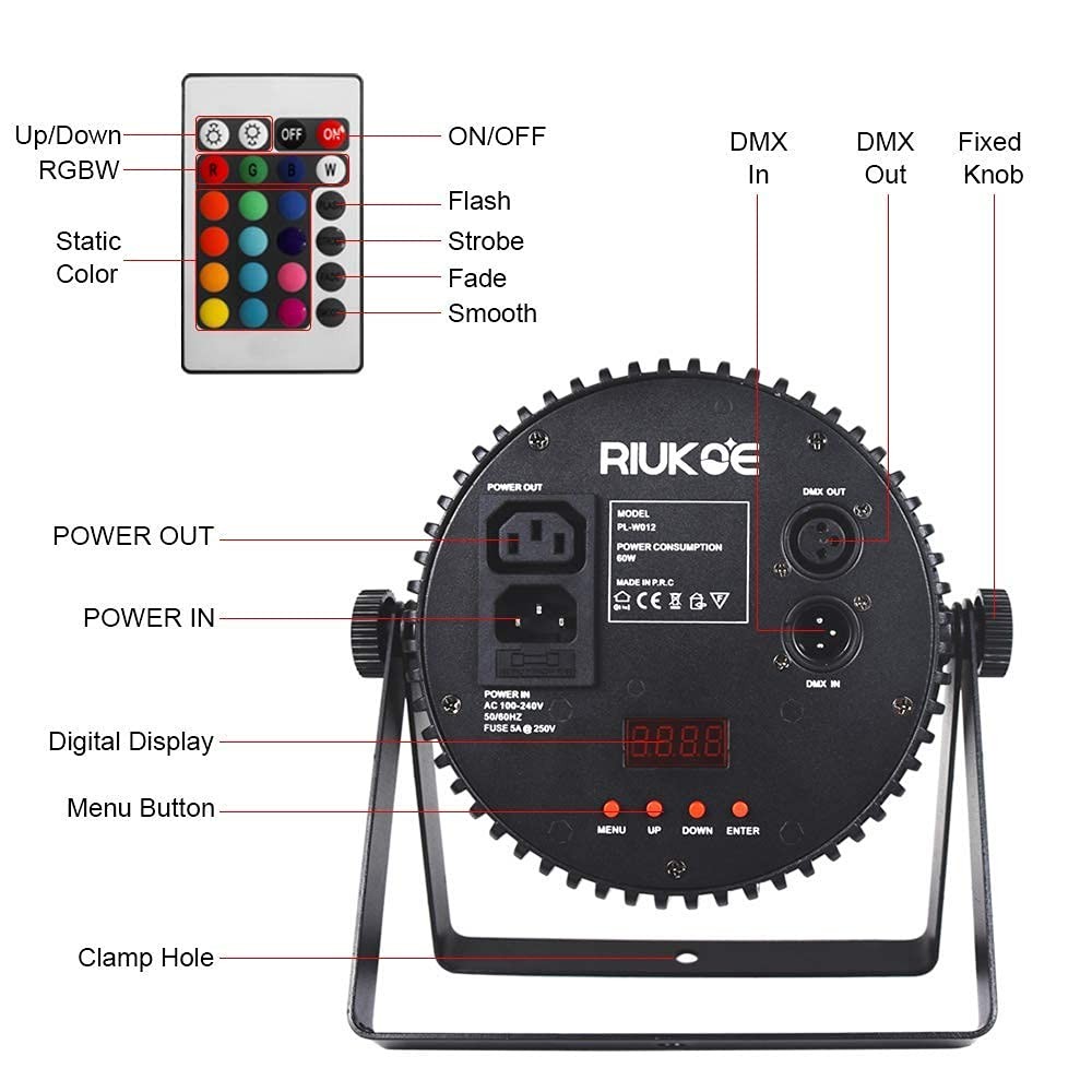 RIUKOE Stage Light Led Par Aluminum Cast Fanless Accent Light DMX RGBW 96W Dj Li