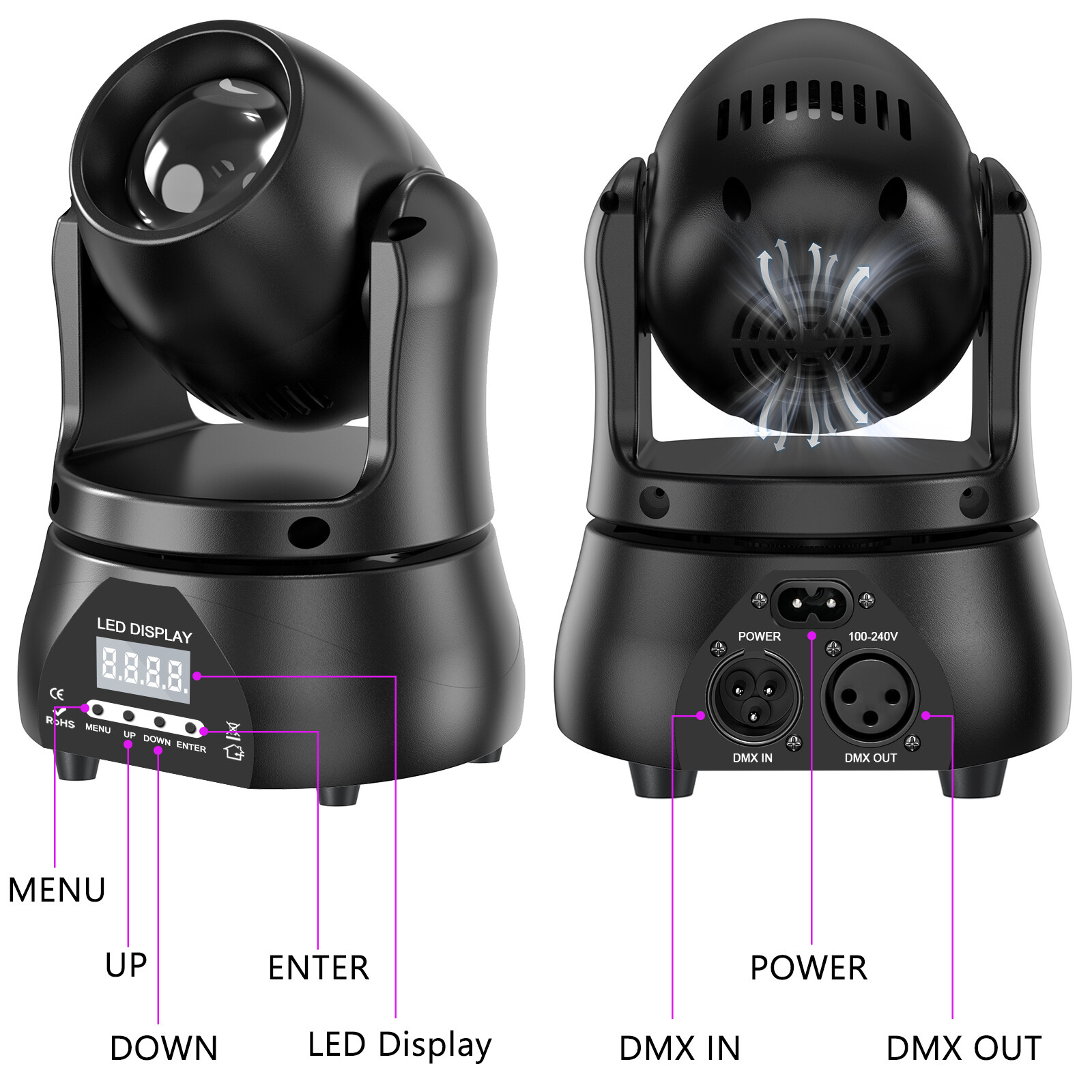 70W Mini Moving Head Light DMX RGBW LED DJ Lights Party Spot Stage Lighting