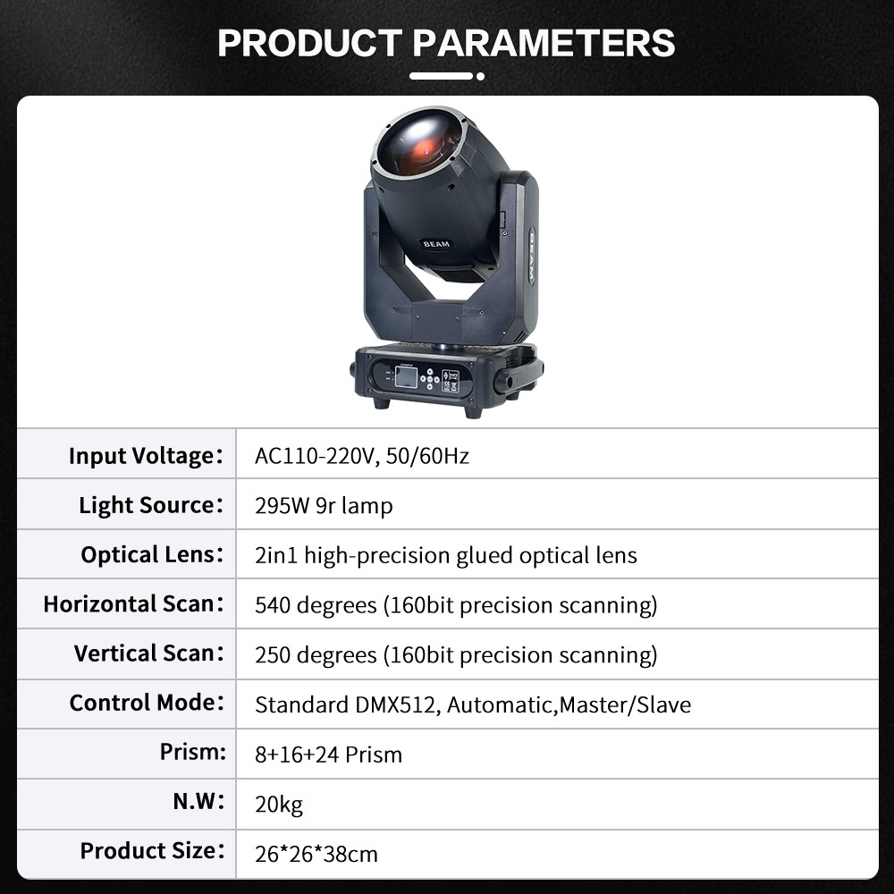 295W Beam Sharpy Moving Head Light DMX512 Sound Control Wedding Disco DJ Party
