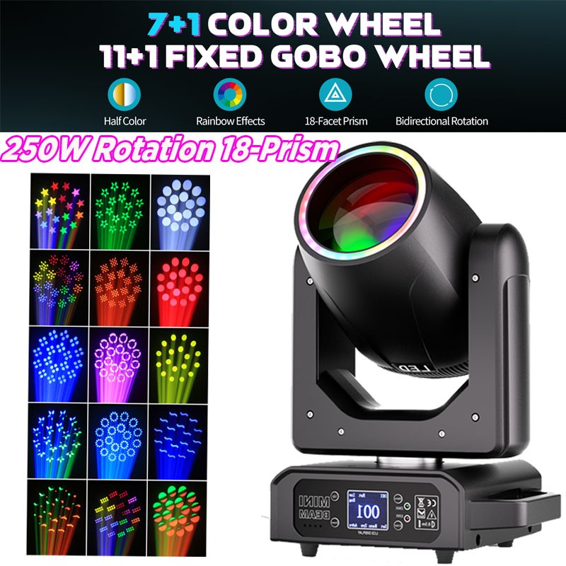 250W LED Rotation 18Prism Moving Head Light Beam Stage DMX Spot DJ Bar Lighting