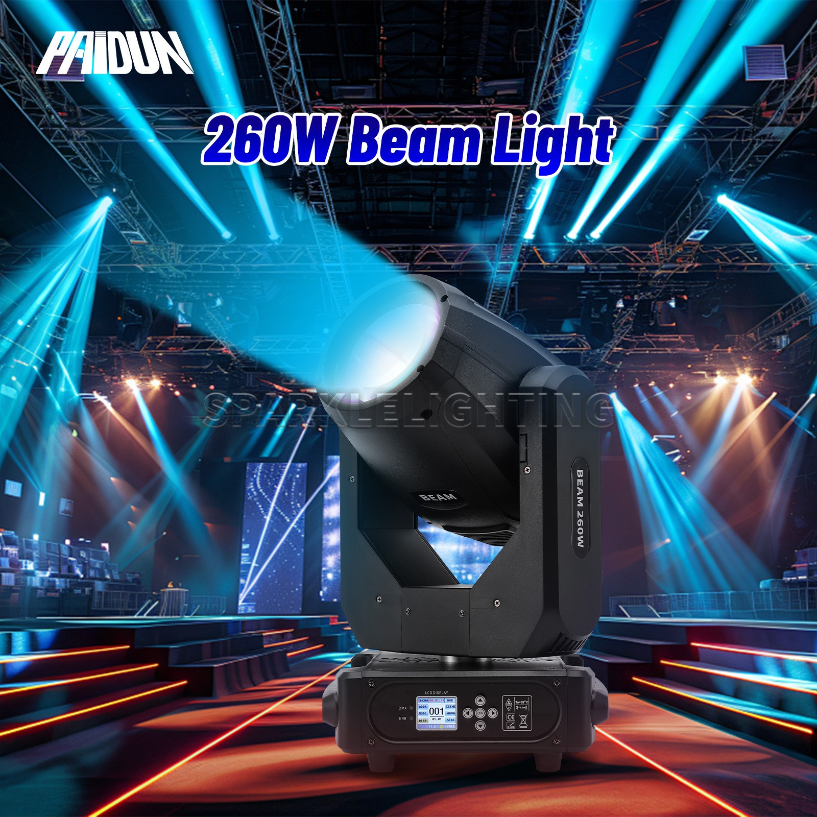 PAIDUN LED RGBW Beam 260W Moving Head Spot Rainbow Gobo Light Wedding Show Event
